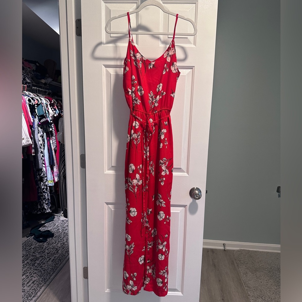 Skies Are Blue, Red Floral Jumpsuit Size S